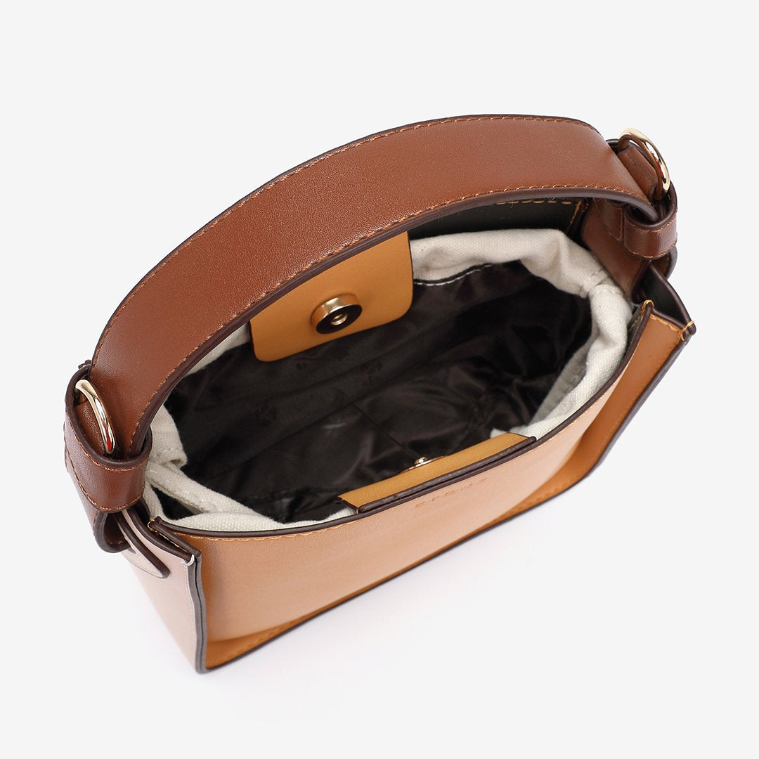 Minimalistic colourblock PU leather bucket bag