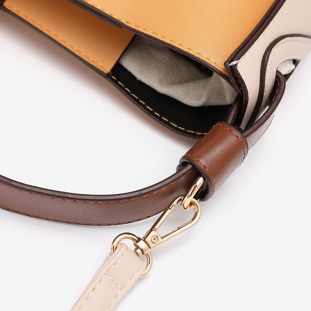 Minimalistic colourblock PU leather bucket bag