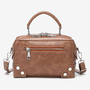 Studded corner marble-effect creased PU leather bag
