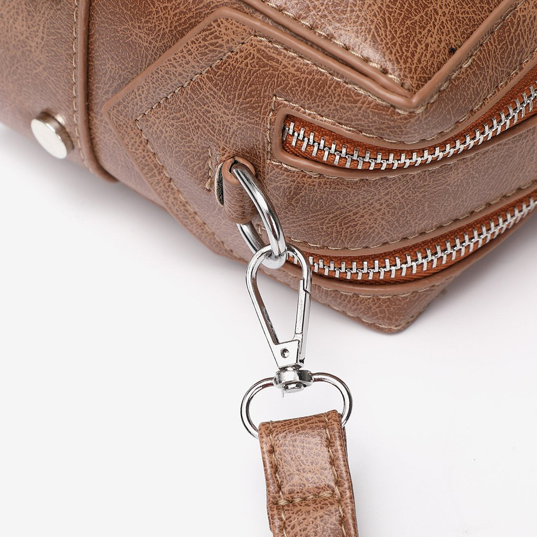 Studded corner marble-effect creased PU leather bag