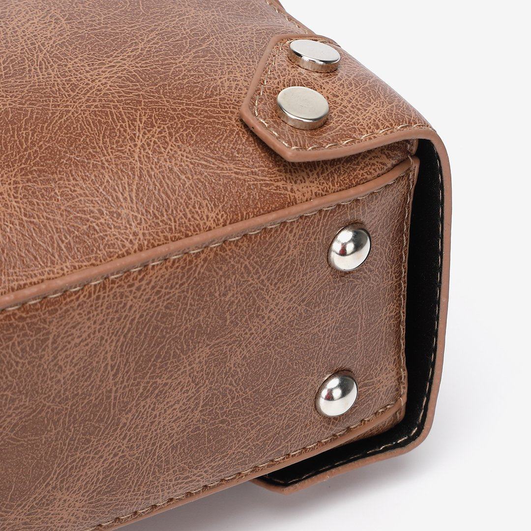 Studded corner marble-effect creased PU leather bag