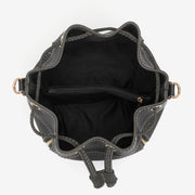Zip detail drawstring dual compartment PU leather bucket bag