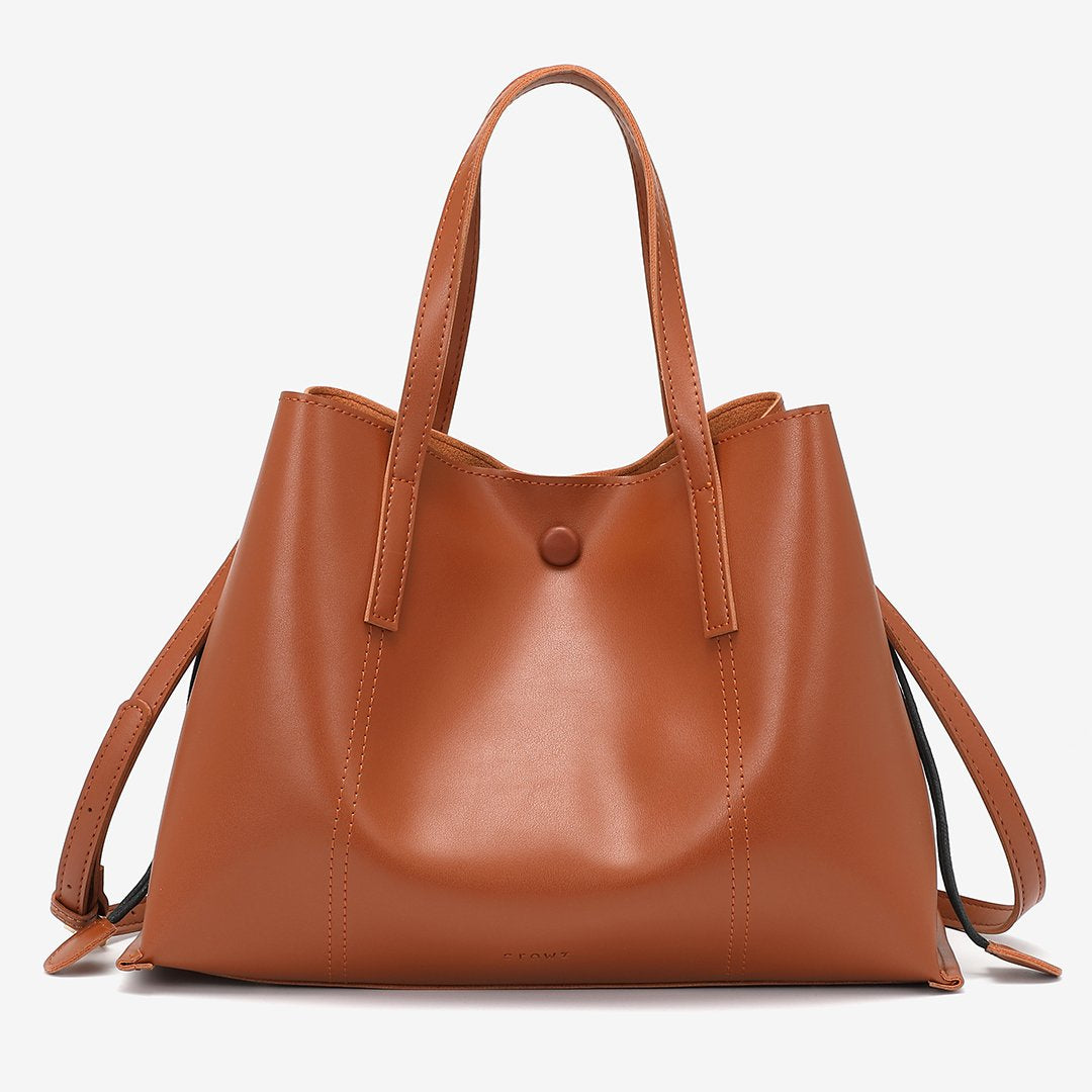 Stud magnetic snap smooth PU leather tote bag