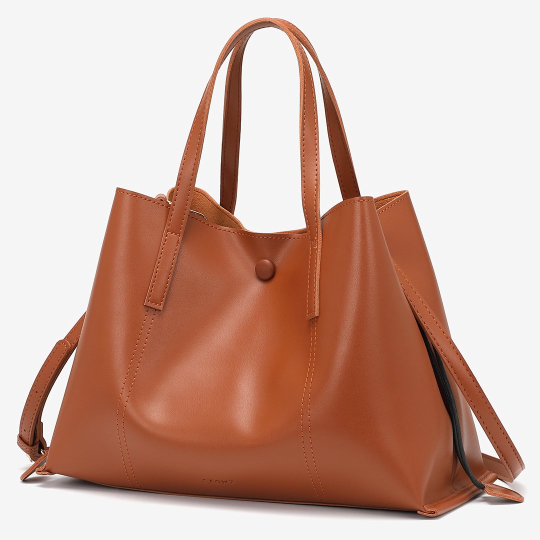 Stud magnetic snap smooth PU leather tote bag