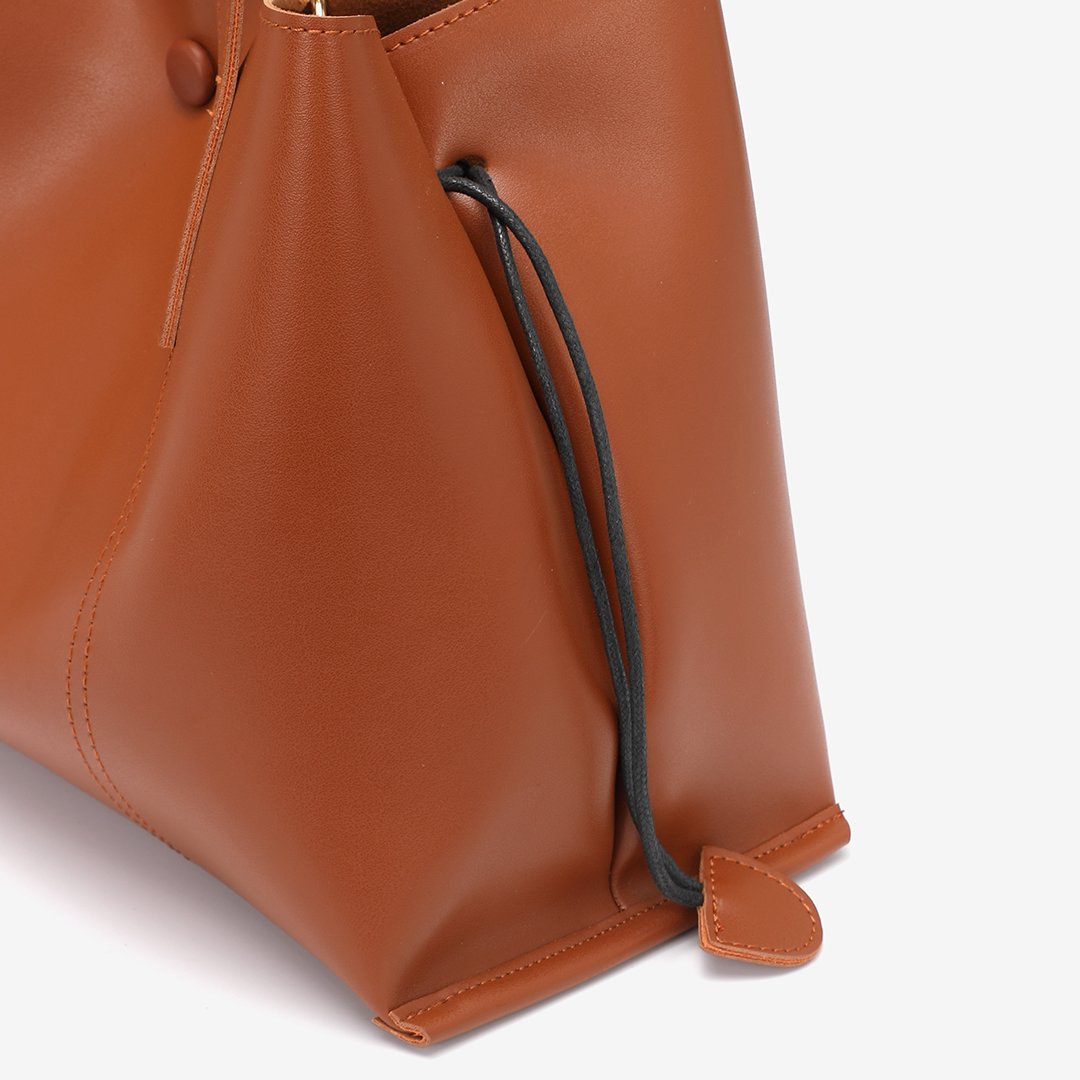 Stud magnetic snap smooth PU leather tote bag