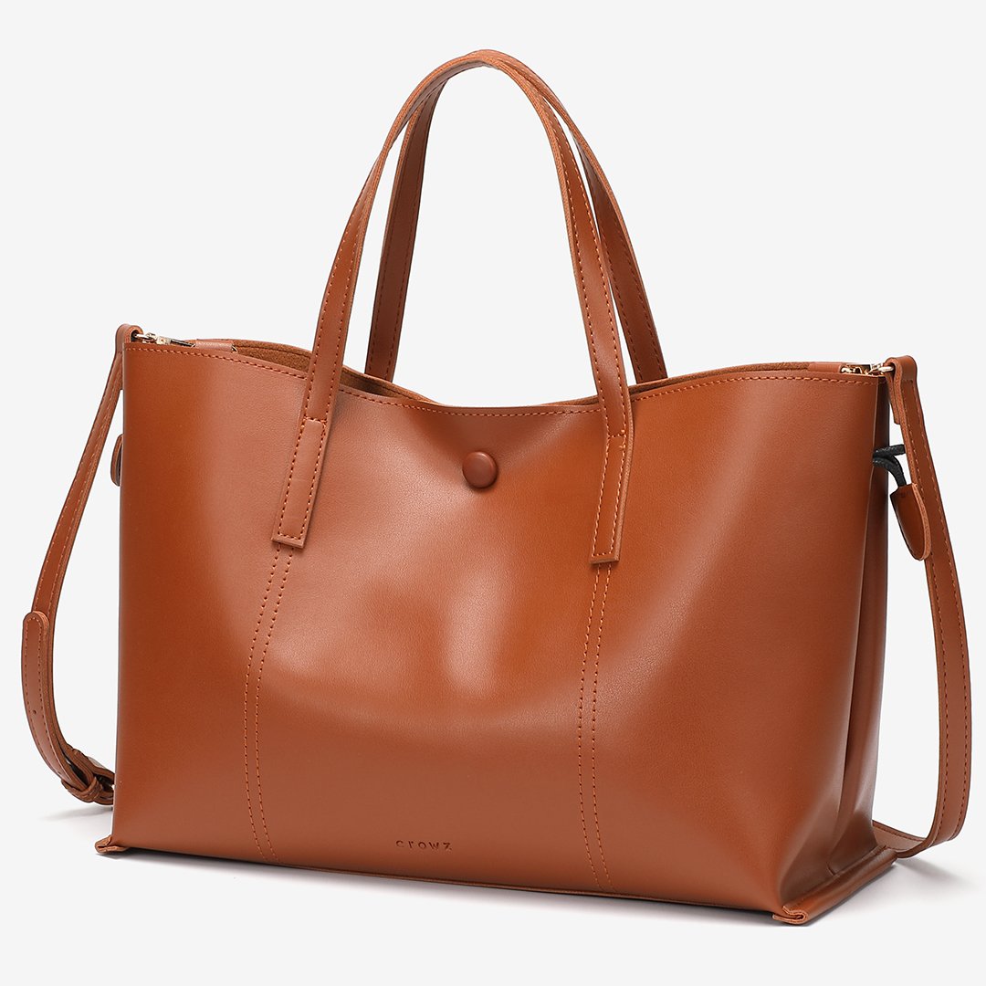 Stud magnetic snap smooth PU leather tote bag