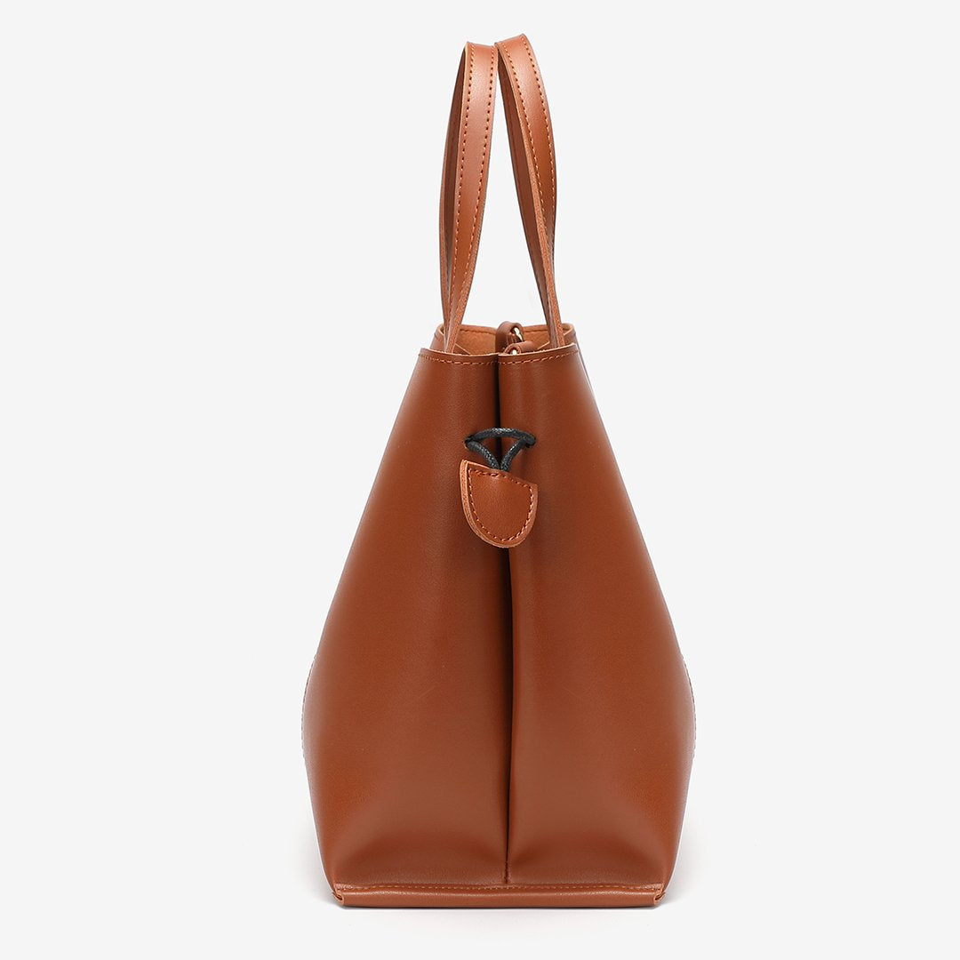 Stud magnetic snap smooth PU leather tote bag