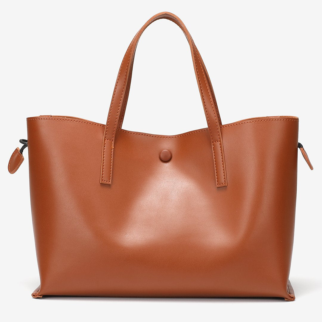 Stud magnetic snap smooth PU leather tote bag