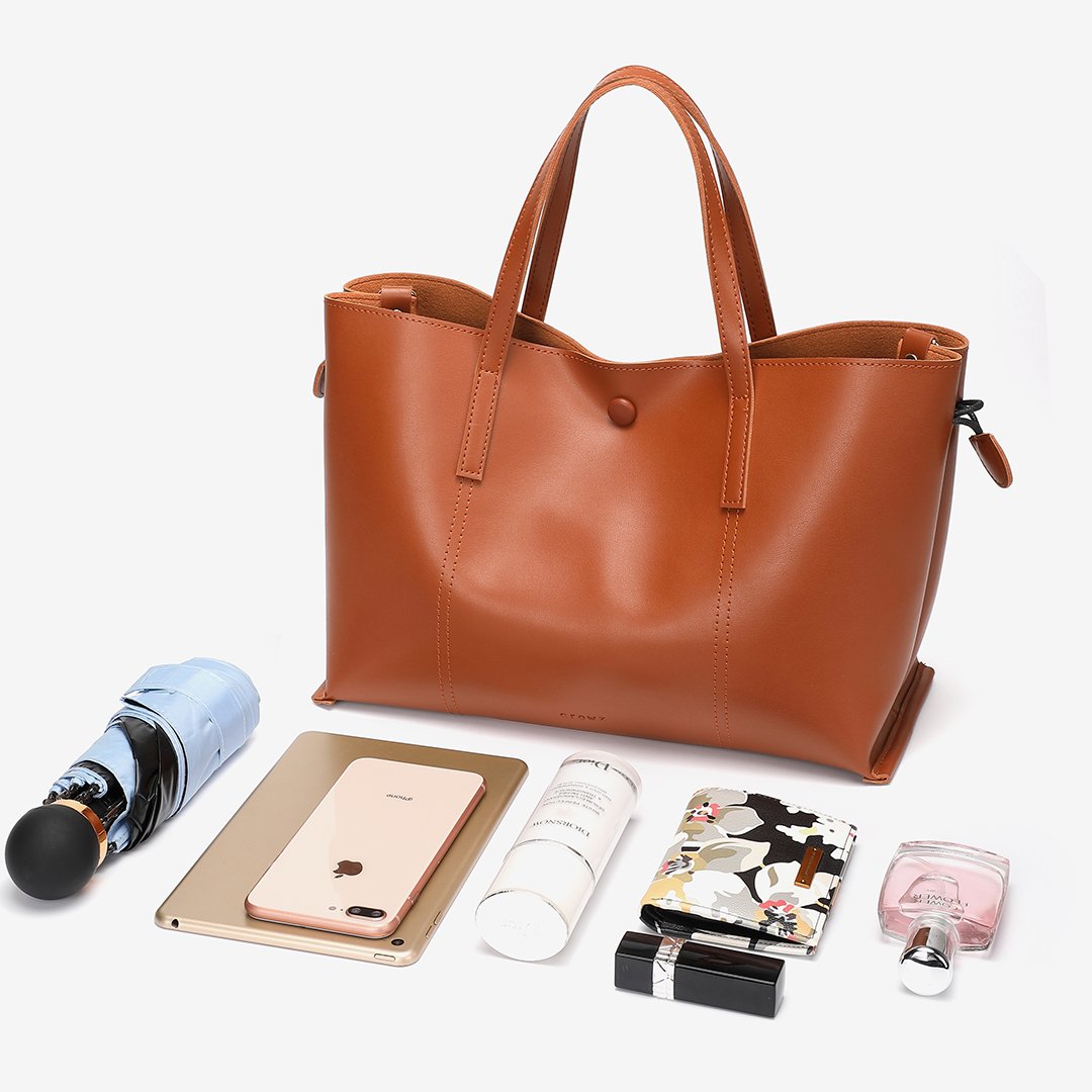 Stud magnetic snap smooth PU leather tote bag