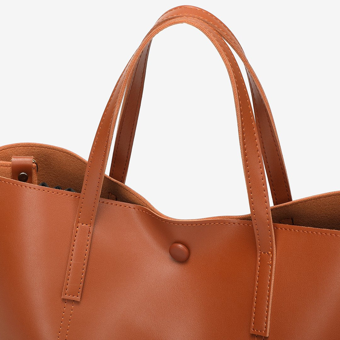 Stud magnetic snap smooth PU leather tote bag