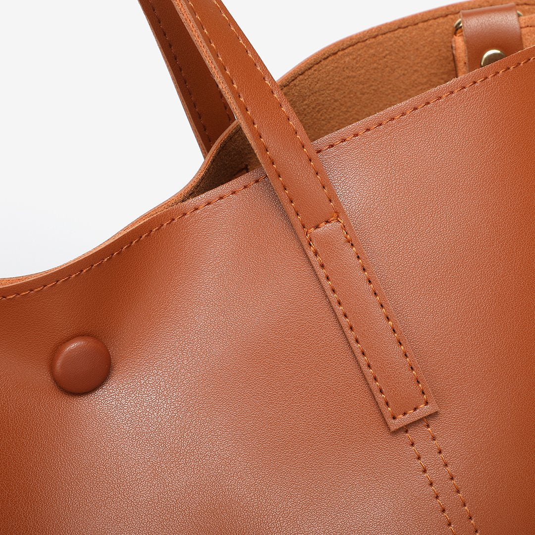 Stud magnetic snap smooth PU leather tote bag