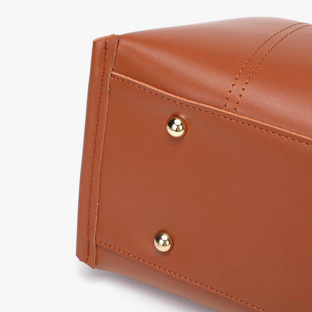 Stud magnetic snap smooth PU leather tote bag