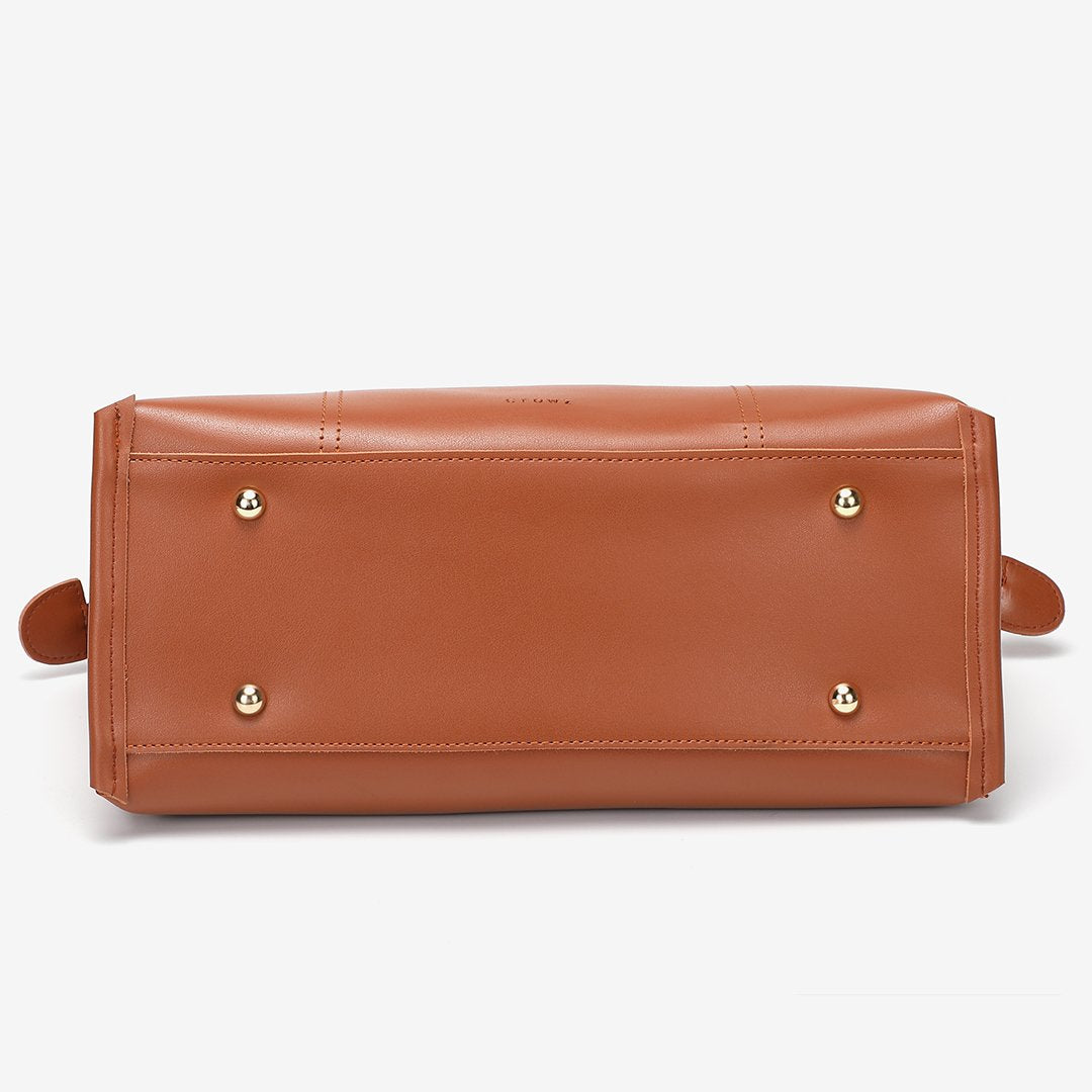 Stud magnetic snap smooth PU leather tote bag