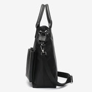 Double front PU leather pocket side drawstring large nylon tote