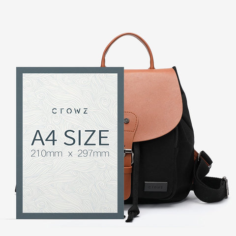PU leather buckled strap flap small canvas backpack