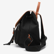 PU leather buckled strap flap small canvas backpack