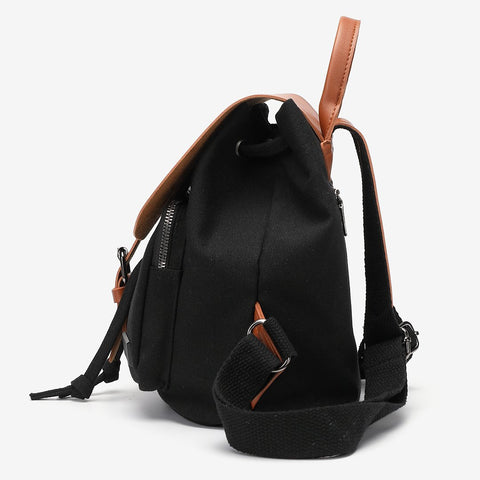 PU leather buckled strap flap small canvas backpack