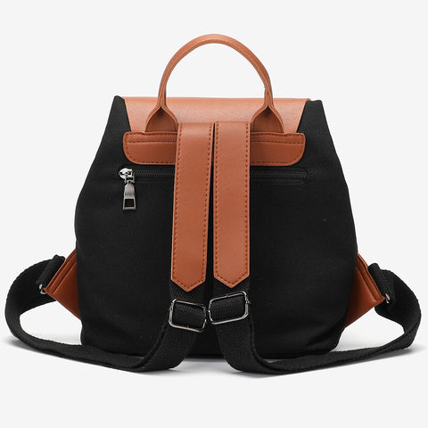PU leather buckled strap flap small canvas backpack