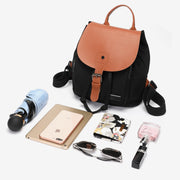 PU leather buckled strap flap small canvas backpack