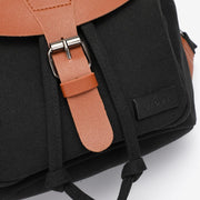 PU leather buckled strap flap small canvas backpack