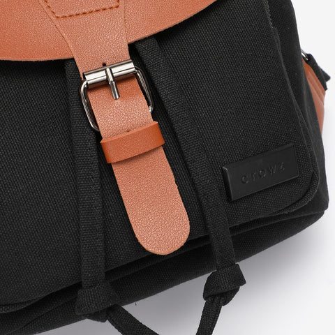 PU leather buckled strap flap small canvas backpack