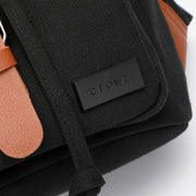 PU leather buckled strap flap small canvas backpack