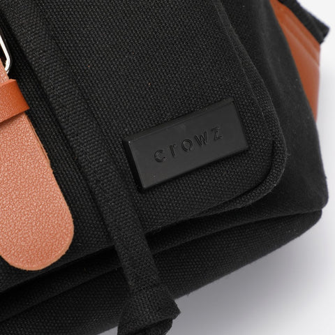 PU leather buckled strap flap small canvas backpack