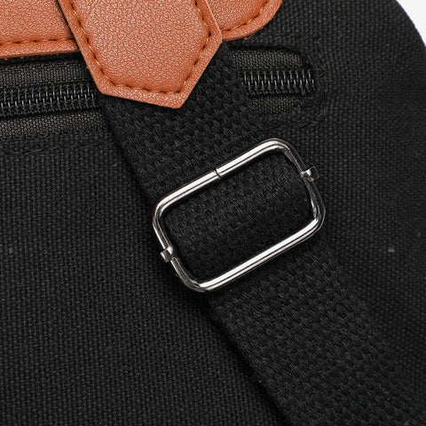 PU leather buckled strap flap small canvas backpack