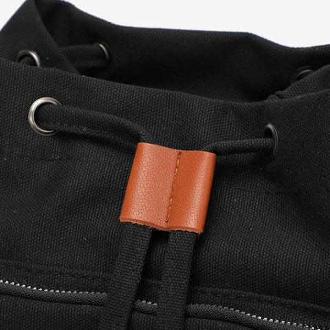 PU leather buckled strap flap small canvas backpack