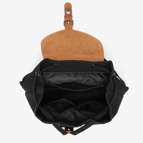 PU leather buckled strap flap small canvas backpack