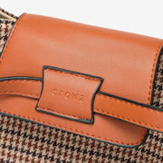 PU leather trim houndstooth trapeze canvas tote