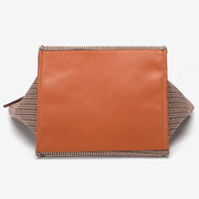 PU leather trim houndstooth trapeze canvas tote