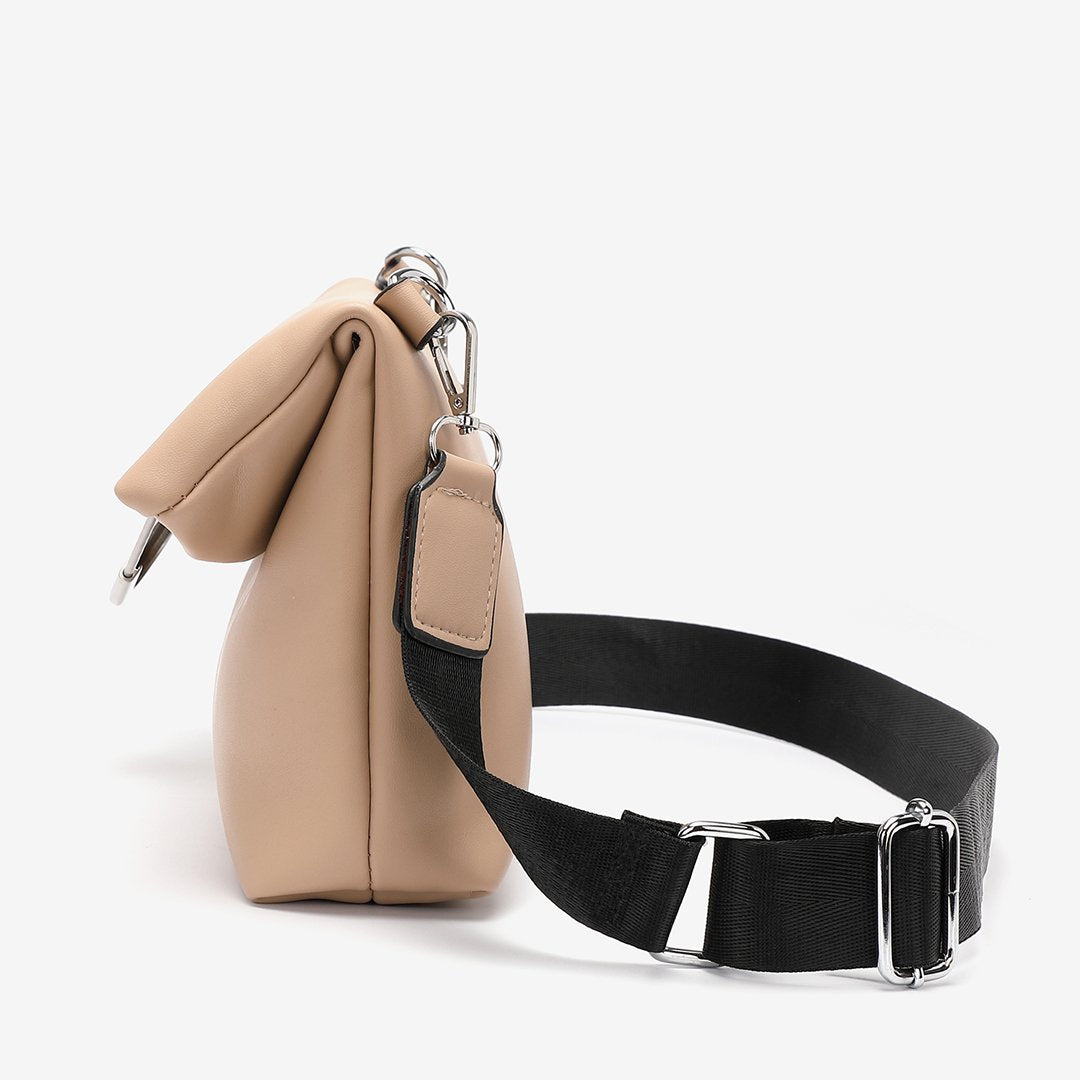 Safety pin embellished flap crossbody bag