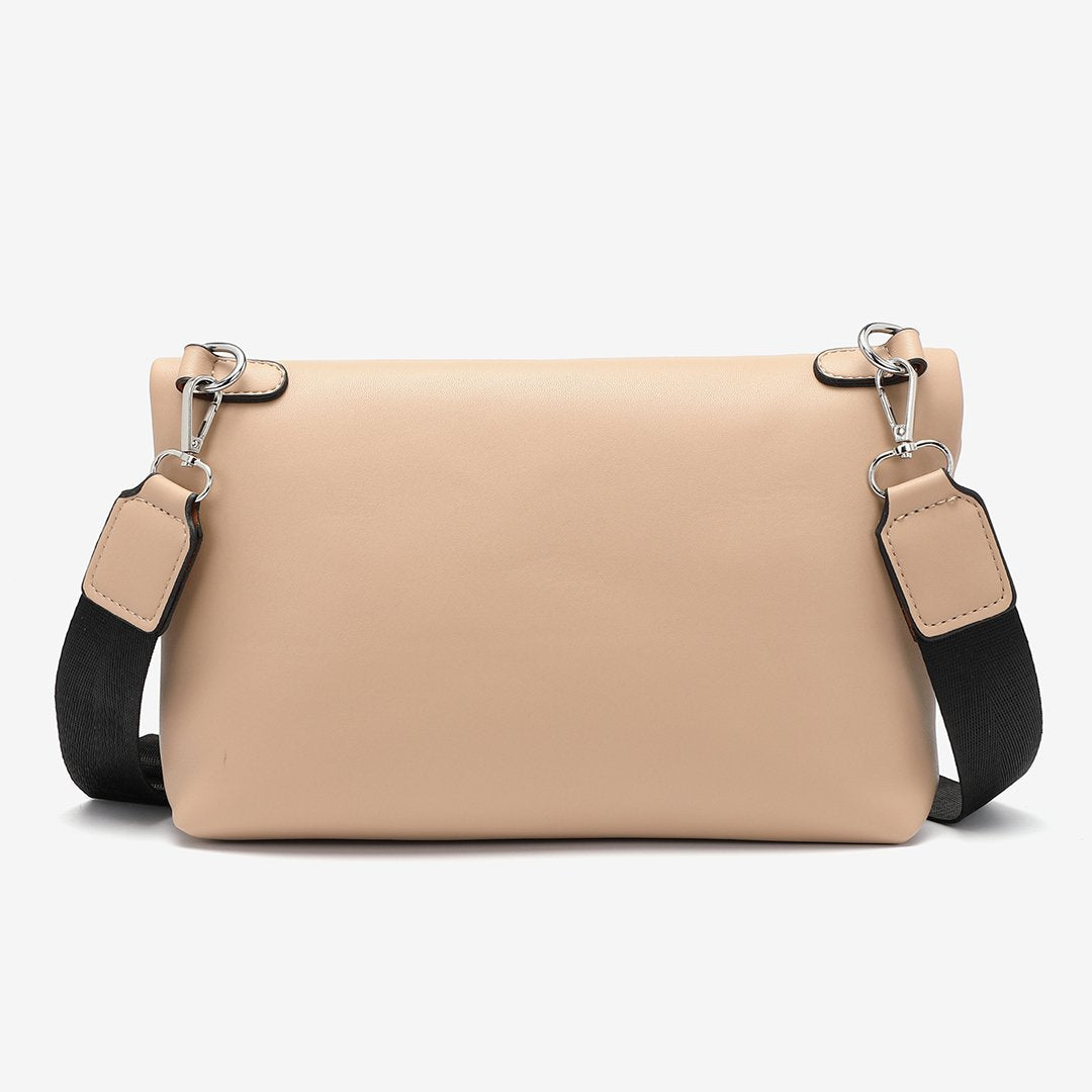 Safety pin embellished flap crossbody bag