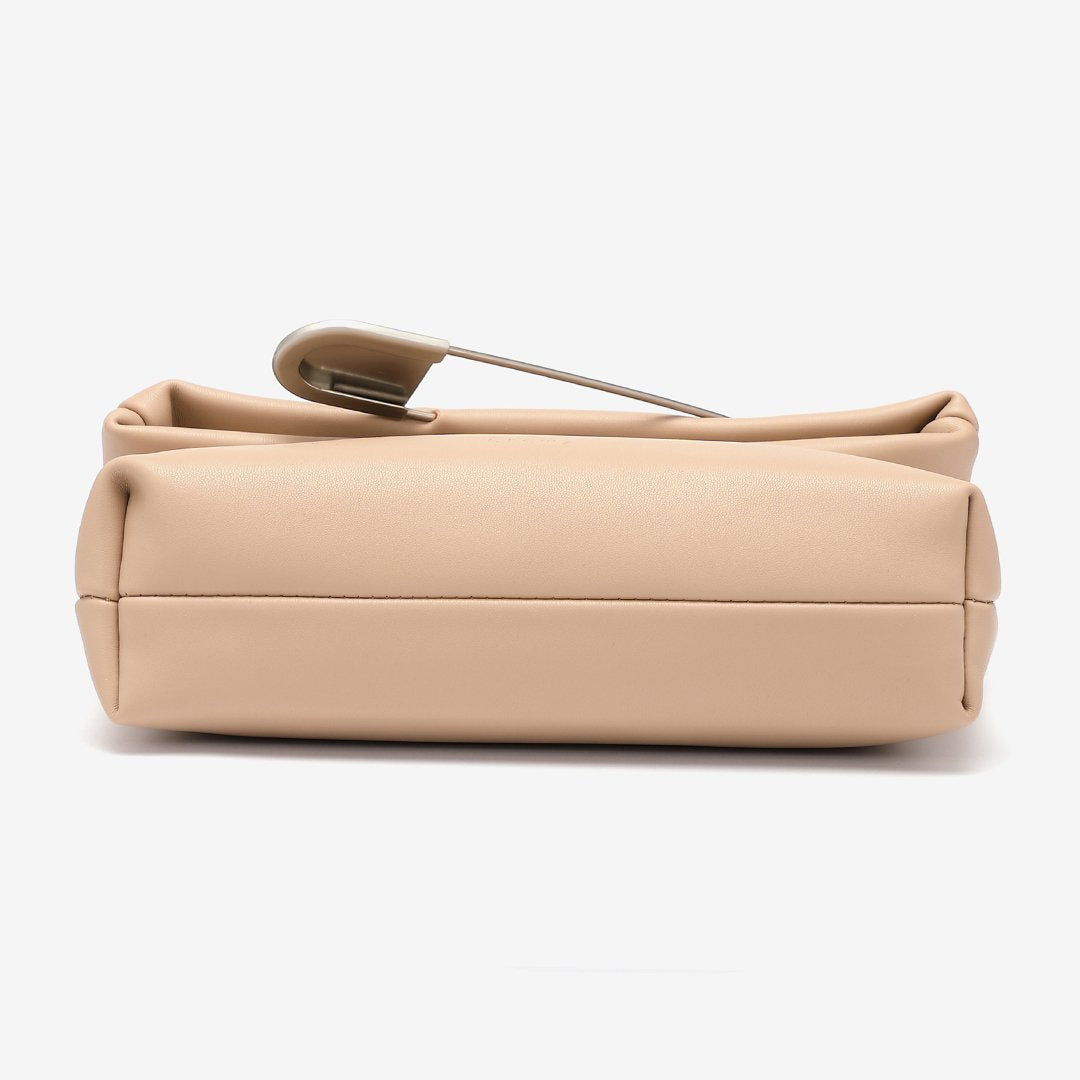 Safety pin embellished flap crossbody bag