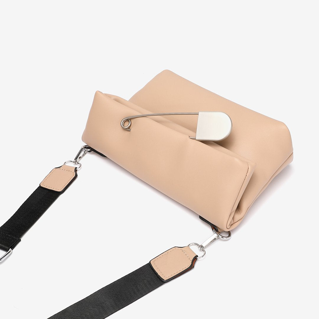 Safety pin embellished flap crossbody bag