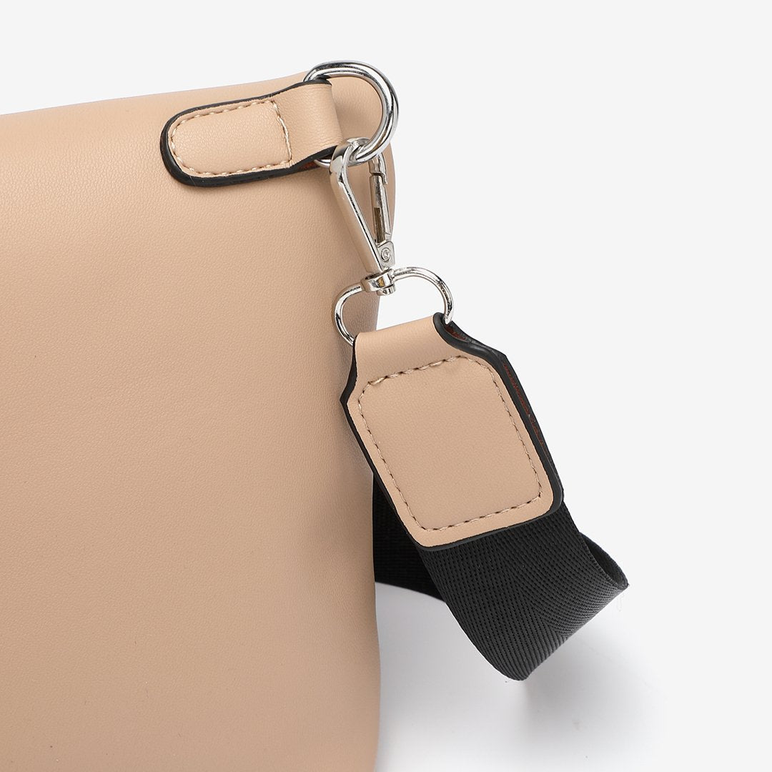 Safety pin embellished flap crossbody bag