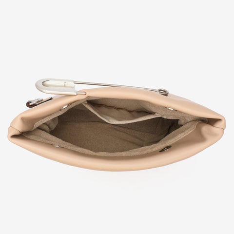 Safety pin embellished flap crossbody bag