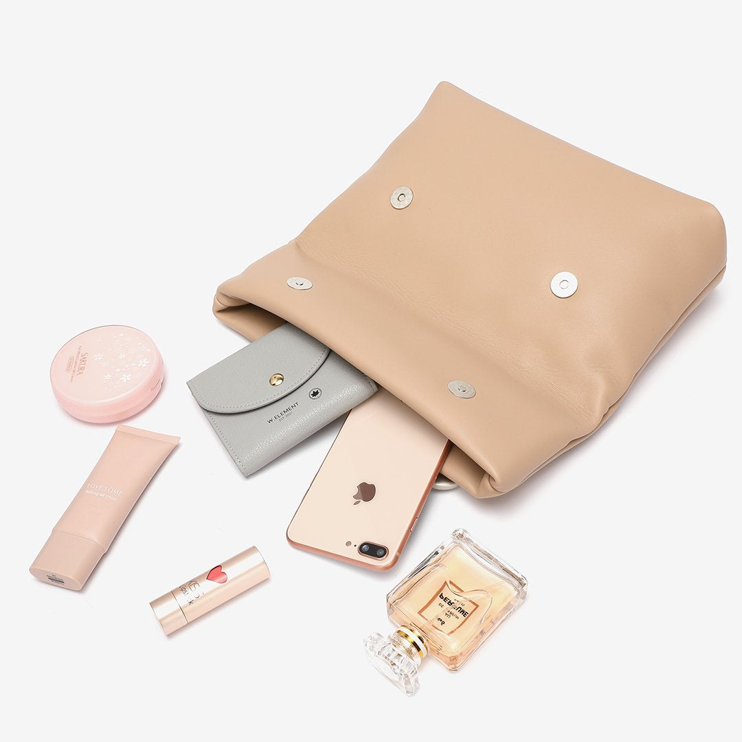 Safety pin embellished flap crossbody bag
