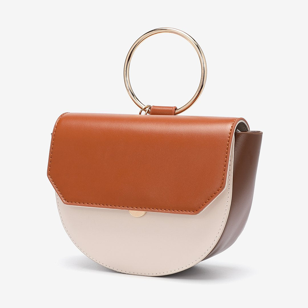 Ring handle colourblock half-moon bag