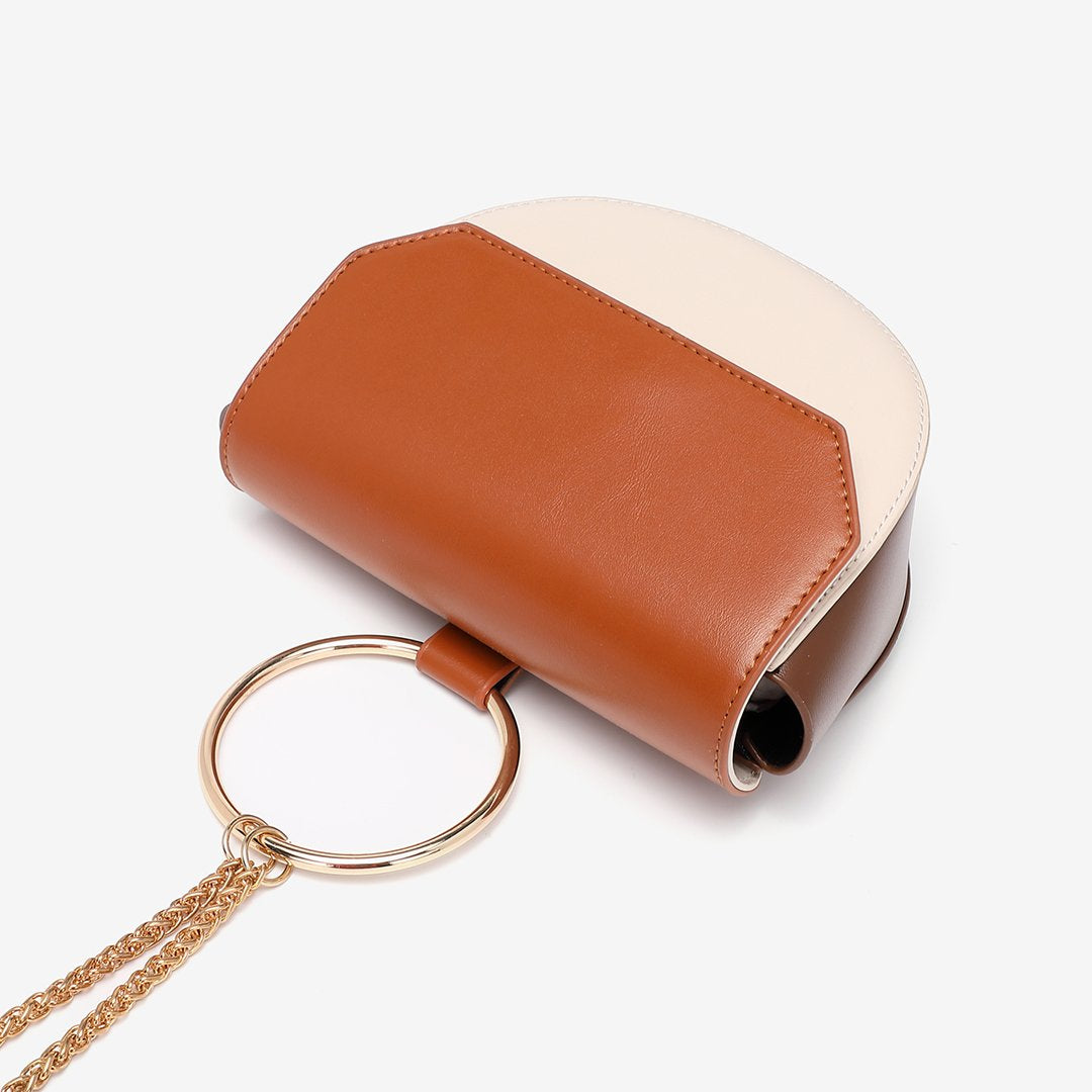 Ring handle colourblock half-moon bag