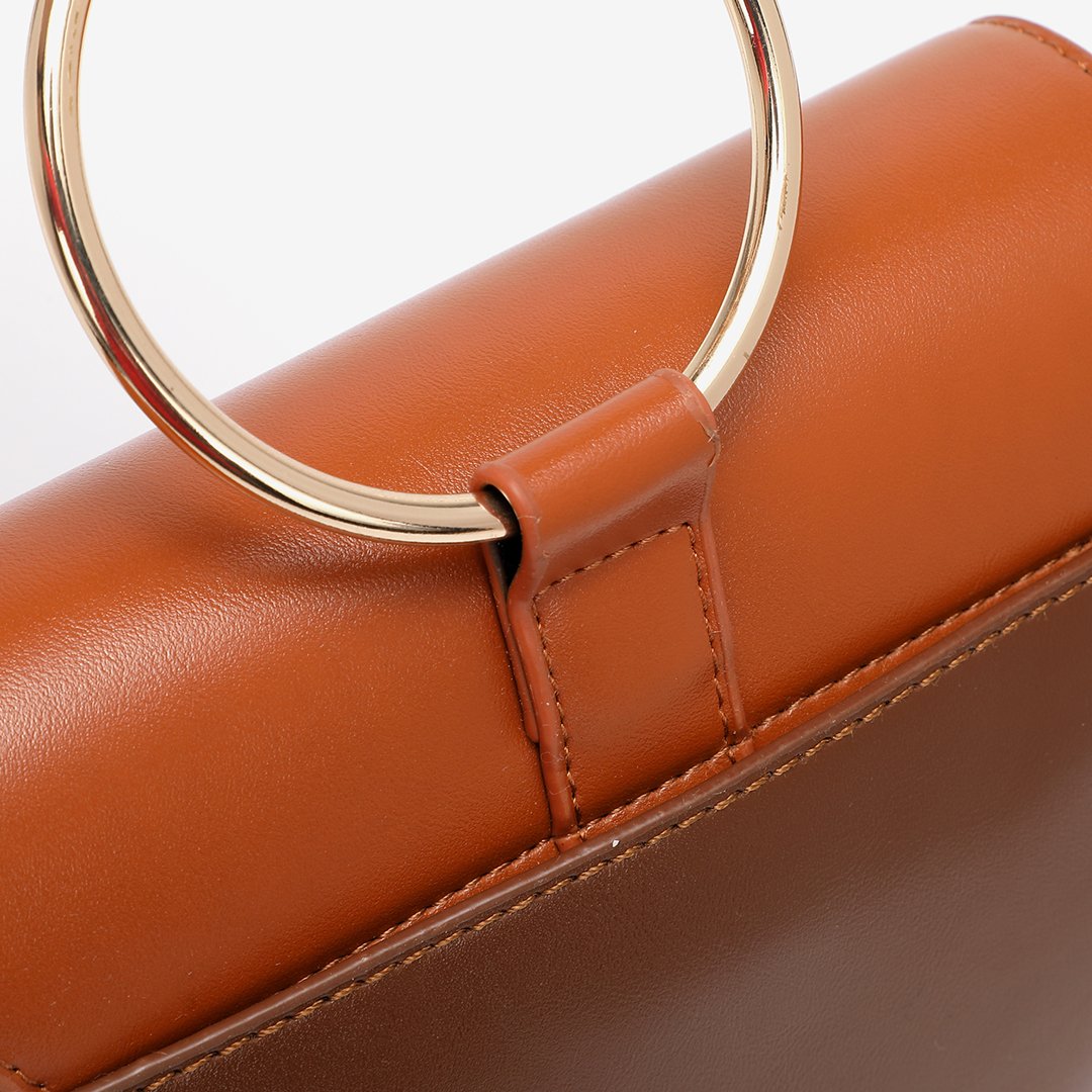 Ring handle colourblock half-moon bag