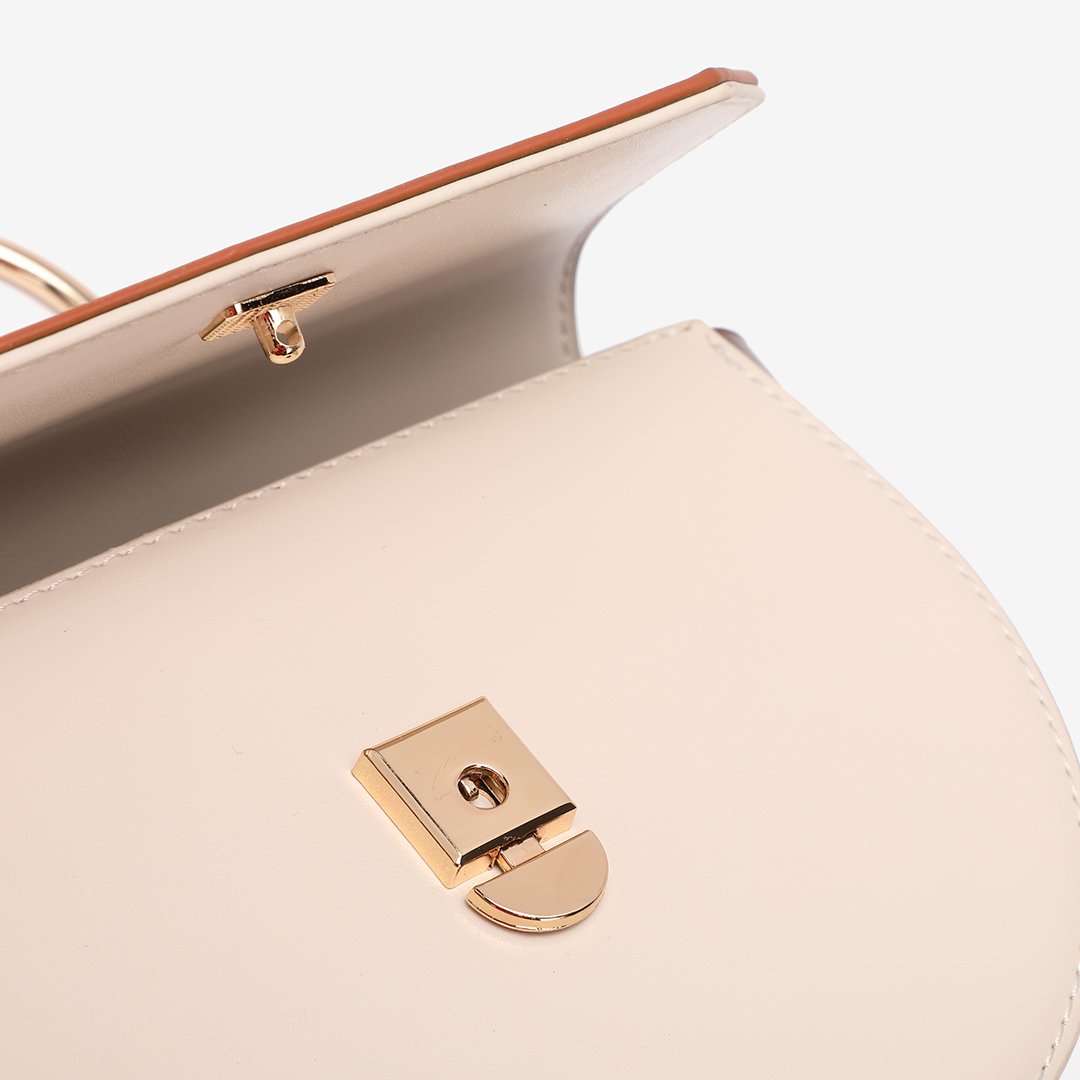 Ring handle colourblock half-moon bag
