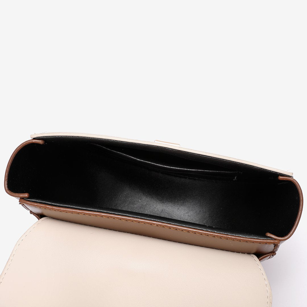 Ring handle colourblock half-moon bag