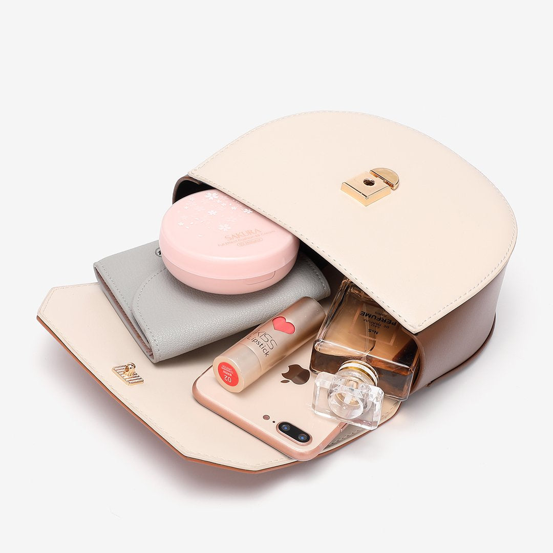 Ring handle colourblock half-moon bag