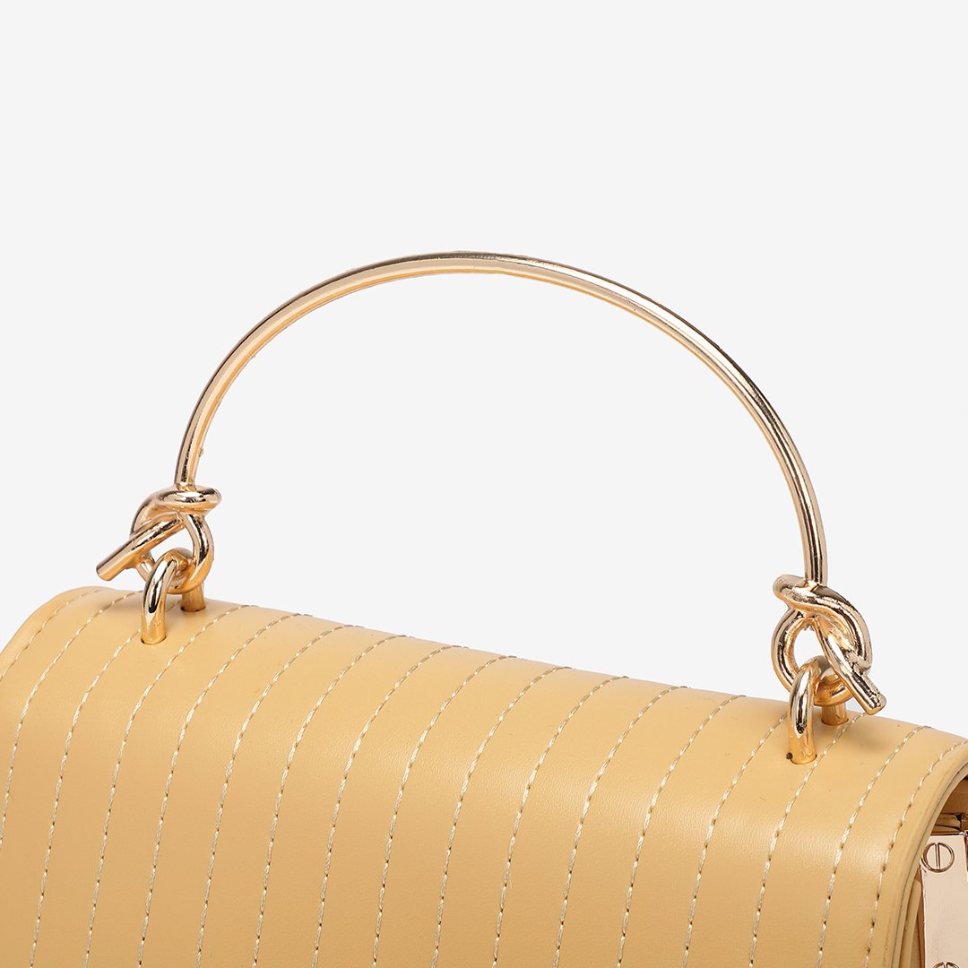 Metallic knot handle striped flap crossbody bag