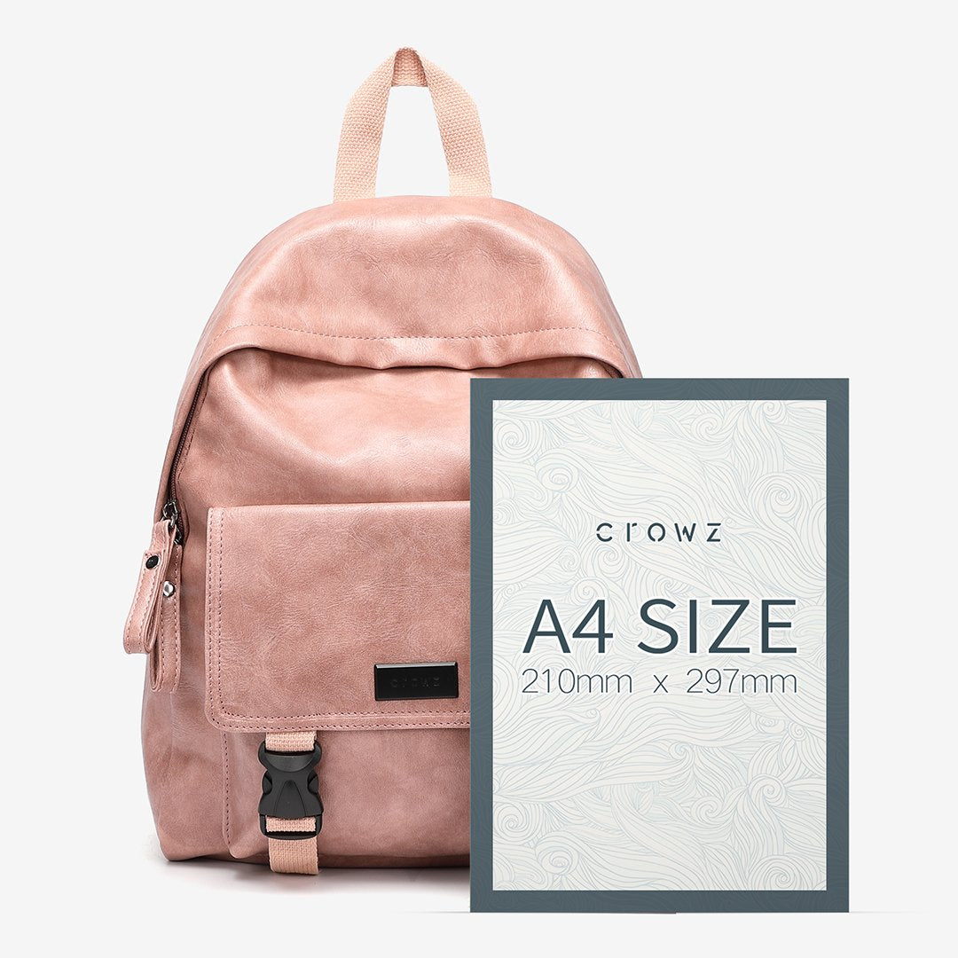 Buckled pocket marble-effect PU leather backpack