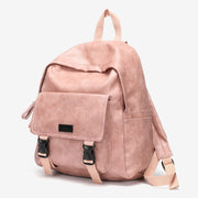Buckled pocket marble-effect PU leather backpack