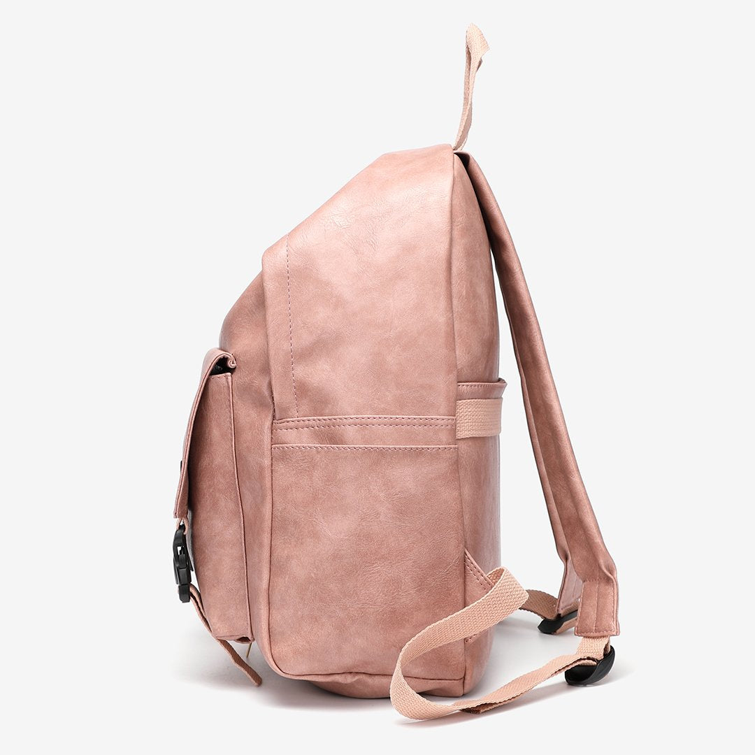 Buckled pocket marble-effect PU leather backpack