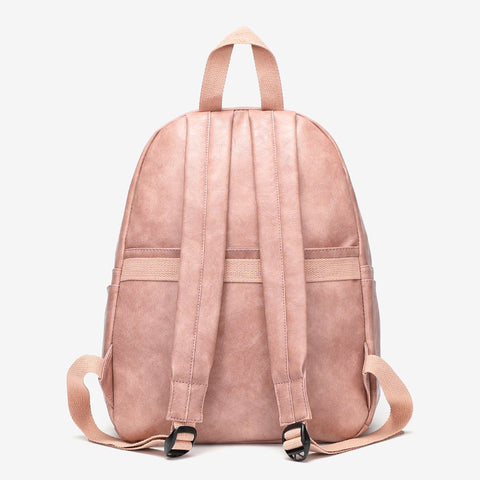 Buckled pocket marble-effect PU leather backpack